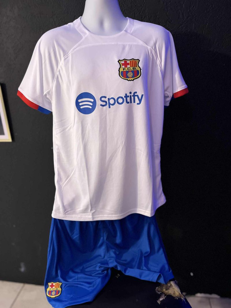 2023-24 Barcelona Away Replica Jersey + Shorts